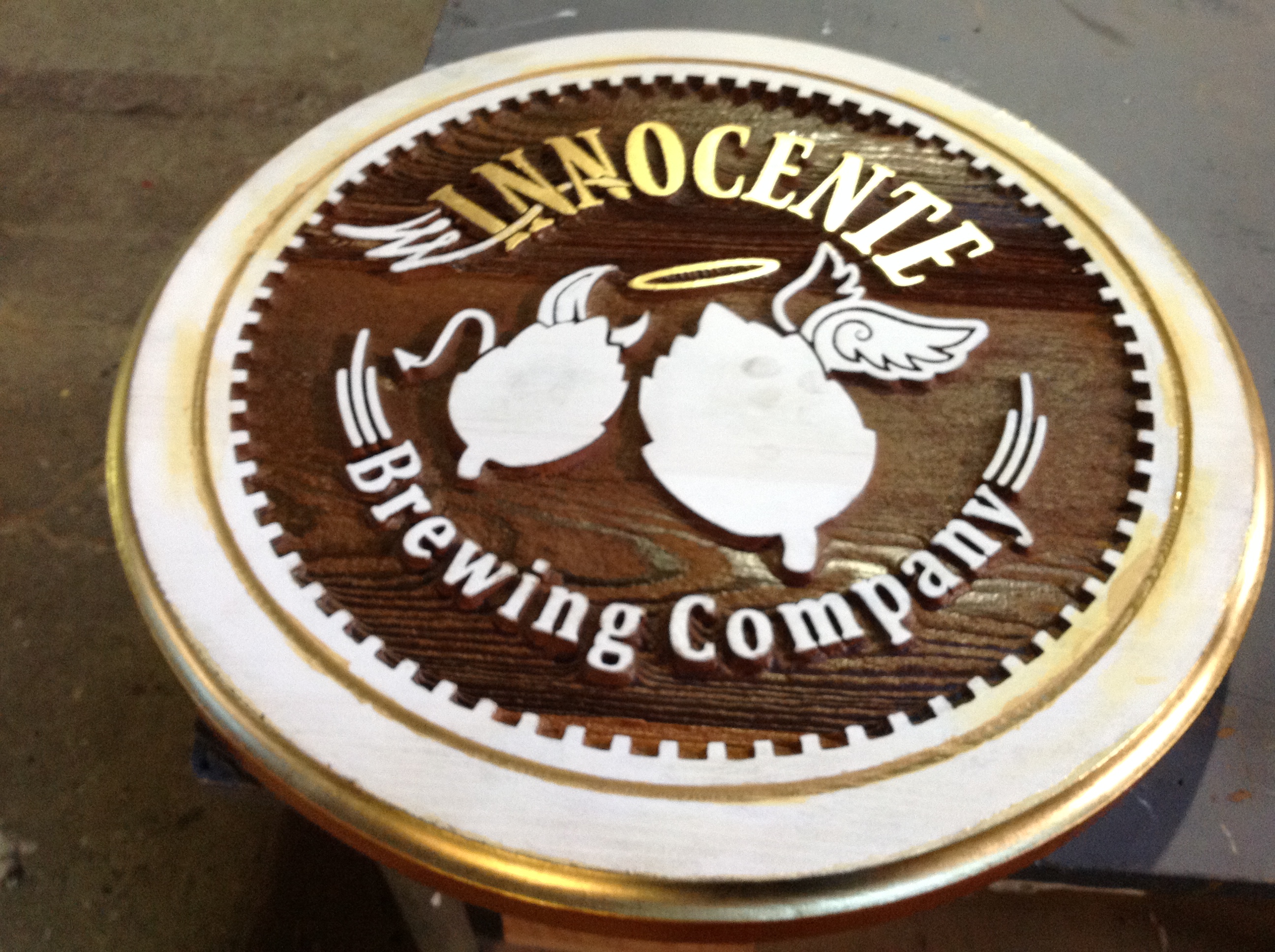 Custom Wood Projecting Sign- Innocente Brewing Company - The Sign Depot