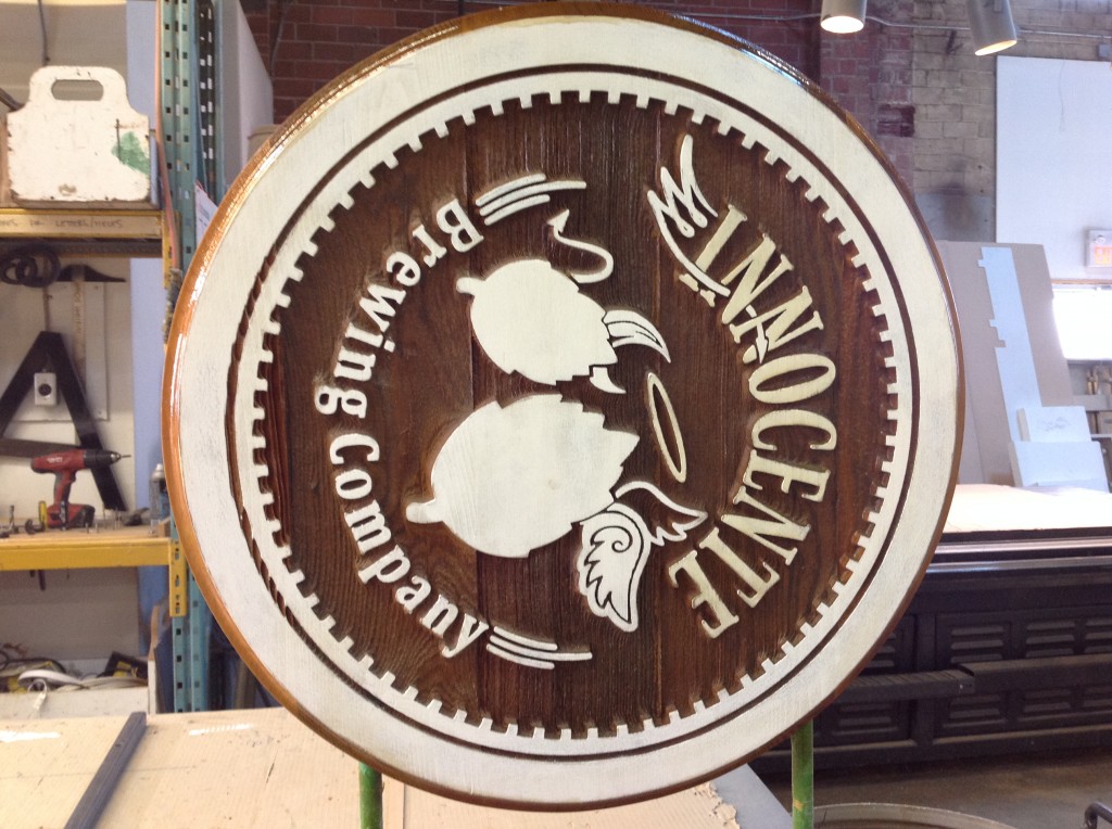Custom Wood Projecting Sign- Innocente Brewing Company - The Sign Depot